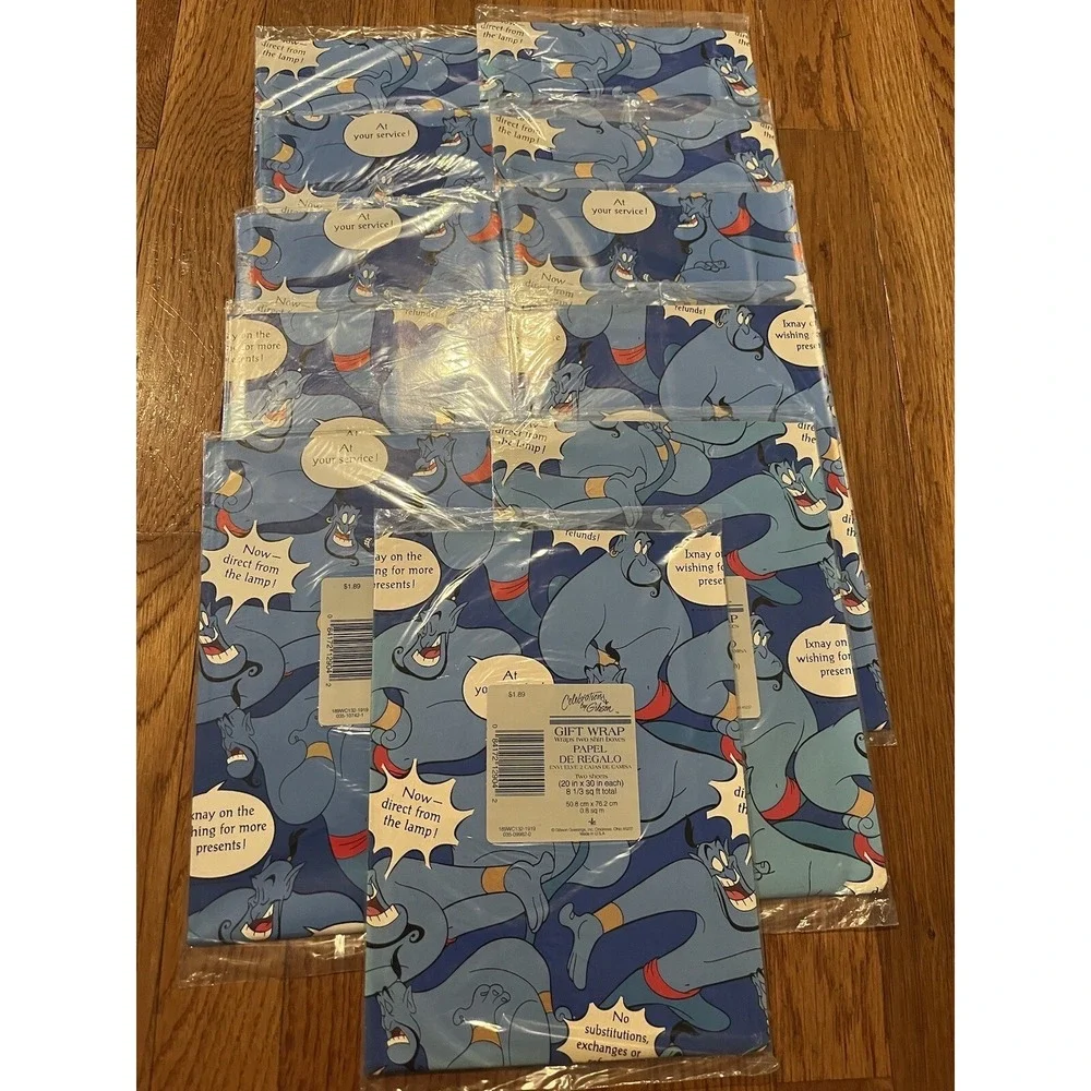Vintage Celebration By Gibson Gift Wrap Aladdin Genie‎ Wrapping Paper Lot Of 11